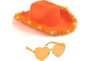 Funcredible Purple Light Up Cowboy Hat and Glasses - Cowgirl Hat for Girls - Cowboy Hat with Feathers - Cowgirl Accessories