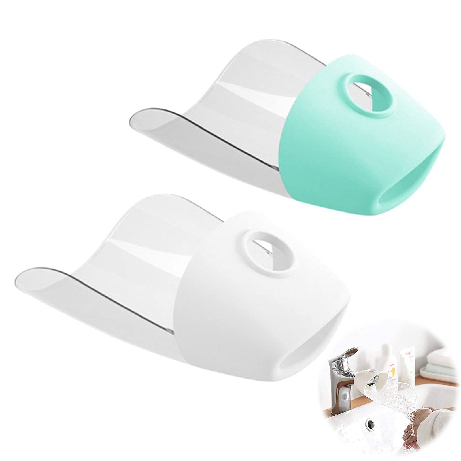 Universal Sink Handle Extenders Silicone Faucet Extender Faucet Tap Extender Faucet Extension for Hand Washing Water Tap Extander for Kitchen Bathroom Baby Kids Hand Washing White Green 2 Pieces