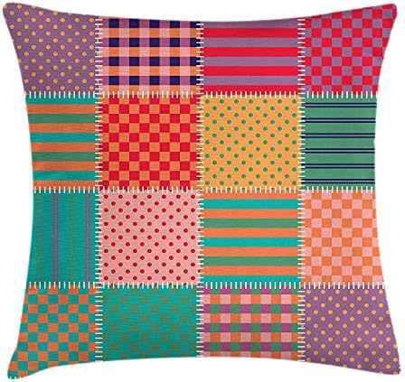 WITHY Patchwork Throw Pillow Cushion Cover, Square Patches of Geometric Textures Together to Create Patchwork Composition, Decorative Square Accent Pillow Case, 18 X 18 inches, Multicolor