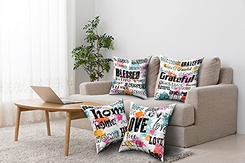 Throw Pillow Covers, Nice Gift Grateful, Love, Home, Blessed Words,Sofa ,Great Gifts for Thanksgiving Day,Christmas,Wedding ，Decorative Pillow Covers ,18 X 18 Inch Set of 4 Decorative Pillows Quantity