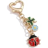 ESPETIO Ladybug Keychain Pendant Insects Key Cute Bag Charm with Flower Four-leaf Clover Backpack Accessory for Women Girls