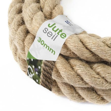 DQ-PP JUTE ROPE | 10m long | 30mm thick | 3-strand | Brown cord from 100% natural fibres | Sailing, transport and industry | DIY, decorations and craft | Home and garden