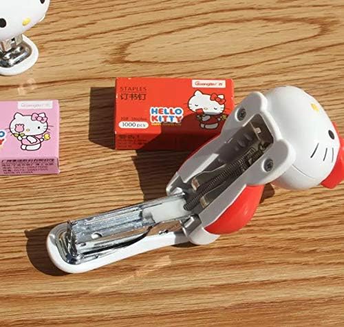 1set Creative Cute Lovely Hello Kitty Mini Stapler Binding Book Paper Portable Staples (Random Color)