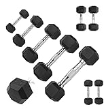 Gymenist Set of 2 Hex Rubber Dumbbell with Metal Handles, Pair of 2 Heavy Dumbbell Choose Weight
