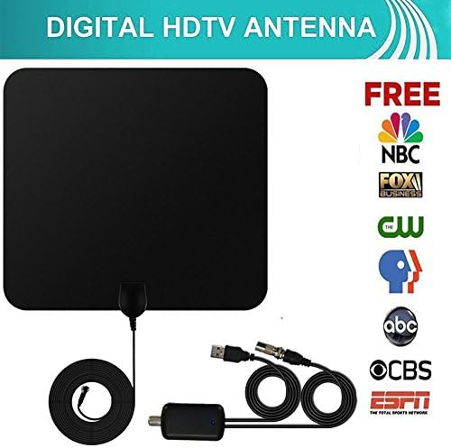 Indoor HD Digital TV Antenna Kit, 50 Mile Long Range Detachable HDTV Amplifier Adjustable Signal Booster 13.5ft Coaxial Cable USB Adapter, Support UHF VHF 1080P 4K Smart Television, Version 2018 Black