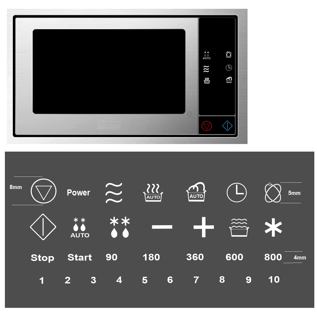Generisch Microwave switch sticker symbol marking for your microwave (Rtw99/2) (small), White background with black symbols (R98/1)w