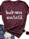 Women's Hakuna Matata Letter Print Funny T Shirt Short Sleeve Tee Top Casual (Small) Red