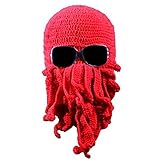 Amurleopard Unisex Barbarian Knit Beanie Octopus (One size, Red)
