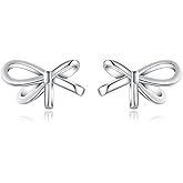 Reffeer Solid 925 Sterling Silver Bow Stud Earrings for Women Teen Girls Small Ribbon Stud Earrings Bowknot