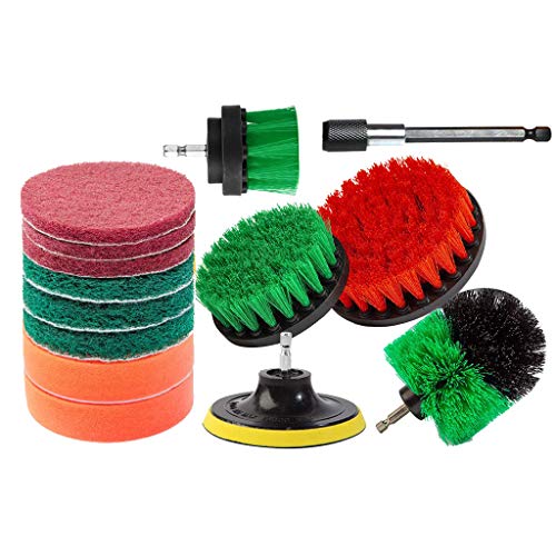 Gotian 14PCS Drill Brush Attachments Set Green Scrub Pads Sponge Power Scrubber Brush - Clean Your Bathtub, Grout, Upholstery, Bathroom Surface, Floor, Tile, Shower, Toilet and Carpet (Green)