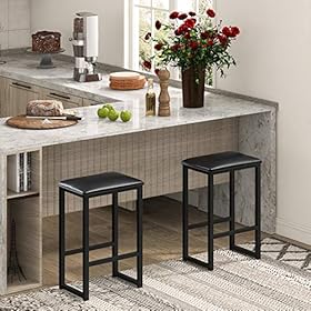 HOMOOI 24" Bar Stool Set of 2 Counter Height Bar Stools with Footrest Cushioned Top Backless Kitchen Dining Chair with Metal Frame, Black 51RULV%2BuCPL
