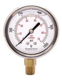 Calibradores de presión con relleno líquido de 2.5 in Caja de acero inoxidable, latón, NPT de 0.250 in, conexión de montaje inferior