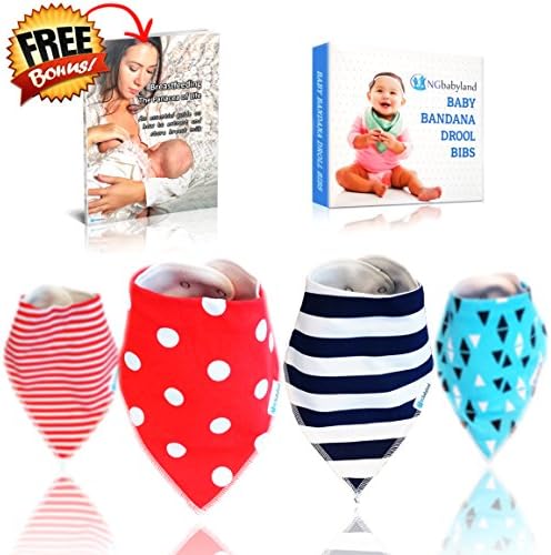 NGbabyland Baby Bandana Drool Bibs-4 Pack-Extra Absorbent Cotton Burp Cloth For Girls &amp; Boys-Cute,Unisex Teething Bibs With Adjustable Snaps,Essential Baby Accessories-Comfortable &amp; Soft