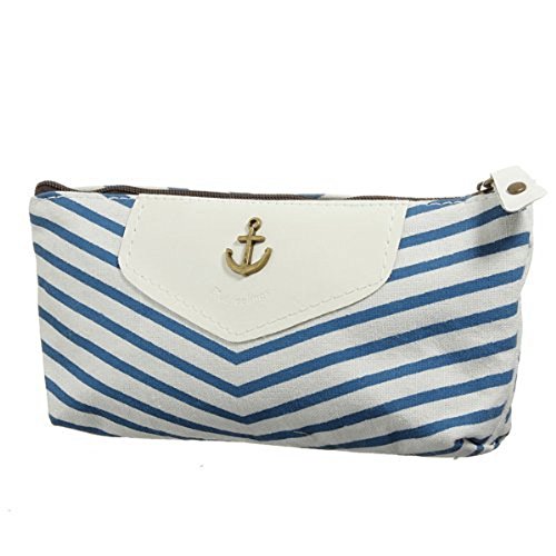 Sealike Classic Navy Style Striped Pen Bag Pencil Case Pen Holder Cosmetic Bag Pouch Bag for Women Teen Girls with Stylus Light Blue
