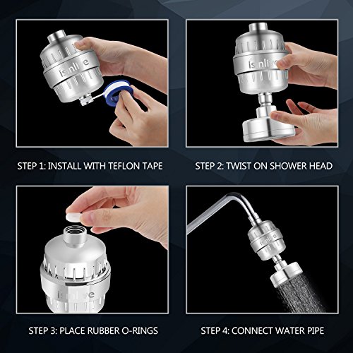 image for iSinlive 12 Stage Shower Water Filter with 2 Replaceable Cartridge Rem