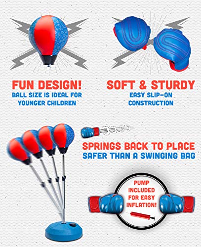 Tech Tools Punching Bag for Kids, Boxing Set with Stand and Kids Boxing Gloves Included - Height Adjustable - Great Exercise & Fun Activity for Kids Ages 4-12 (Kids Freestanding)