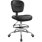 WKWKER Drafting Chair with Back Footrest Adjustable Office Chair (Black) | Drafting Stool with Backrest Adjustable Task Chair Armless Swivel Universal Chair for Lab Kitchen Salon Bar Counter Studio