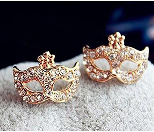 Fashion 2 Pairs Full Rhinestone Crystal Masquerade Mask Earrings for Lady Girl (Gold)