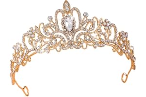 Crystal Tiara Crown, Gold Princess Tiara with Rhinestones Elegant Tiaras for Women, Bridal Crown for Wedding, Prom, Pageant, 