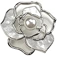 Elegant Pearl Camellia Flower Brooch For Women Lady Wedding Party Vintage Badges Lapel Pin Coat T-shirt Dress Clothing Accessories Jewelry Gift