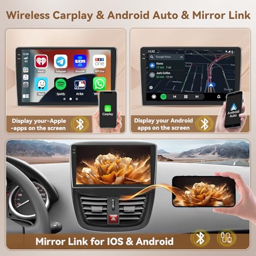 Hikity Android 15 4+128GB Car Radio Carplay for Peugeot 207 2006-2010 Aves 9" Touch Screen Incell, Auto Radio Aves Wireless Carplay Android Auto, BT/WiFi/FM/RDS+Backup Camera+MIC
