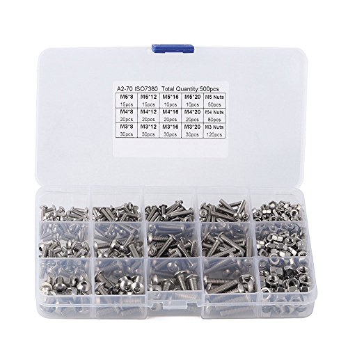 M3 M4 M5 Socket Head Screws, 500PCS Stainless Steel Button Head Hex Socket Head Cap Screws Assortment Kit Bolts and Nuts Kit By Beauty Star