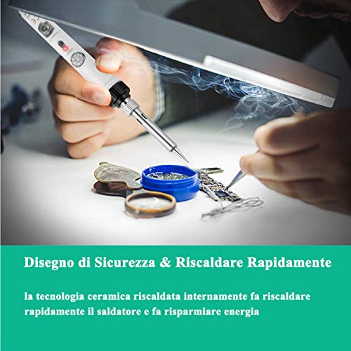 Soldadores de Estaño Electronica, SREMTCH [Nuevo Diseño] 60W Kit del Soldador de 220 ℃ a 480℃ Temperatura Ajustable con Interruptor 5pcs Puntas Diferentes, Soporte, Alambre de Soldadura