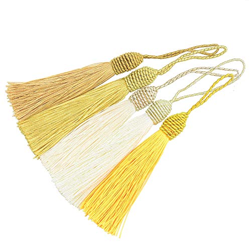 20pcs 15.5cm/6 Inches Silky Floss Bookmark Tassels with 2-Inch Cord Loop and Small Chinese Knot for Jewelry Making, Souvenir, Bookmarks, DIY Craft Accessory (Mixed Yellow)