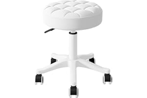 WXJHL Round Rolling Stool with Wheel Height Adjustable Swivel Stool Drafting Work Tatto Massage SPA Salon Stool PU Leather Small Office chair