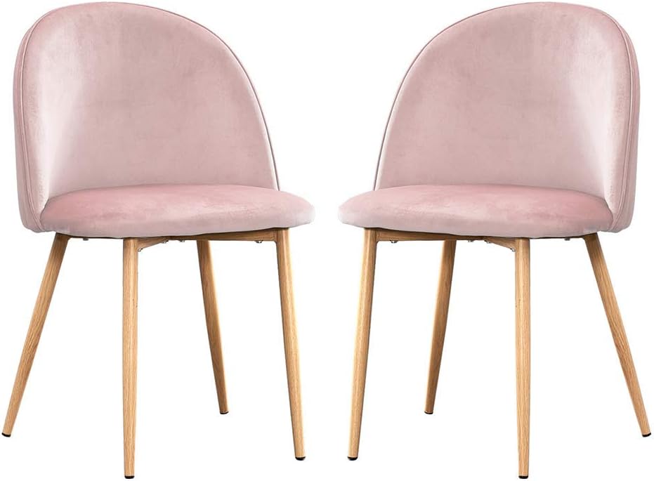 BOJU Set of 2 Pink Velvet Dining Room Chairs for Kitchen Restaurant Conversational Chairs for Recption Office Waiting Spare Room Chairs with Metal Legs Fabric Upholstered Padded Seat (Pink, ×2)