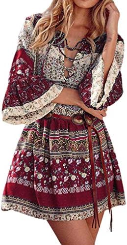 Zaidern Women Dress Womens 3/4 Sleeve Floral Print Boho Party Dresses Plus Size with Flare Sleeve Sundress