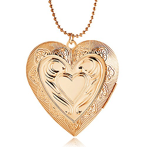 Love Heart Locket Necklace Pendant,Flower Memories Photo Locket Charms Living Memory Locket Gold Plated (Rose gold locket)