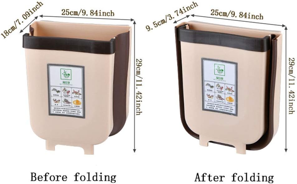 HorBous Kitchen Hanging Trash Can, Foldable Trash Bin, Small Portable Collapsible Waste Bins for Cabinet, Car Bedroom+30 Garbage Bags (Brown): Home & Kitchen