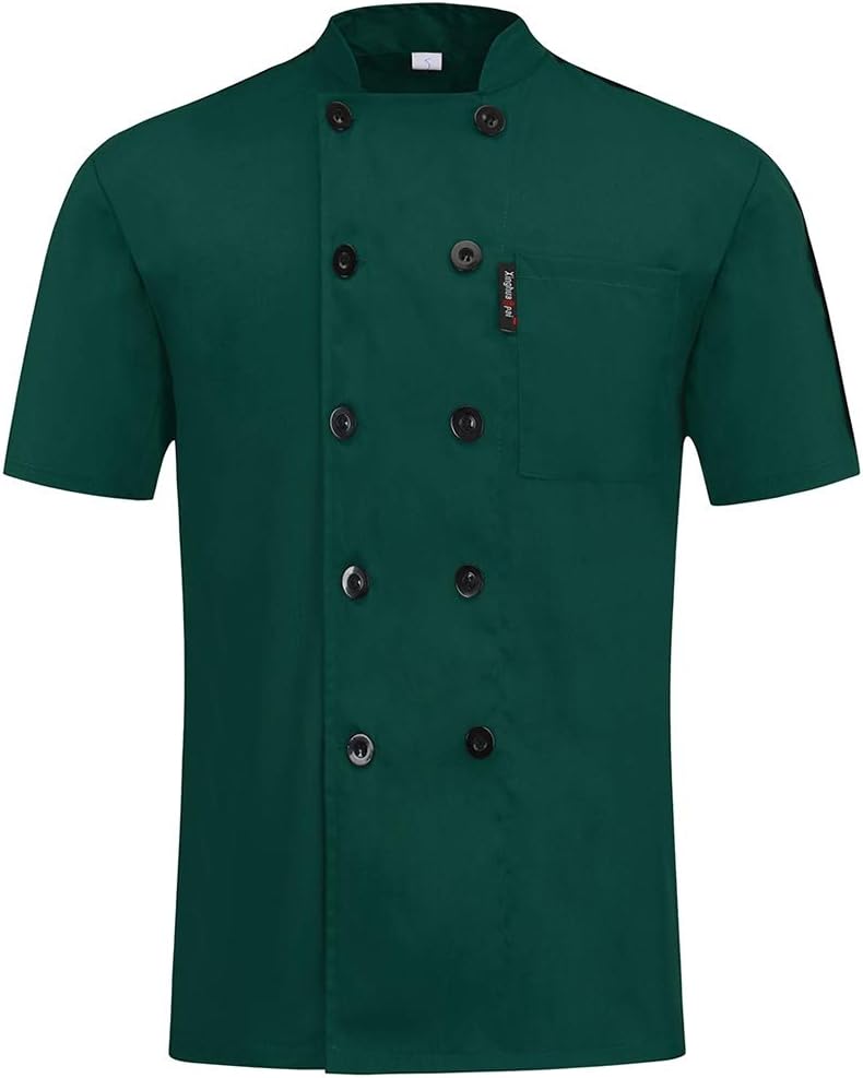 MJL Professional Chef Jacket Short Sleeve Chef Coat Unisex Modern Fit Chefs Apparel Kitchen Restaurant Servers Waitress Waiter Men Women Green Asian 3XL