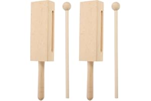 Toyvian 2 Sets Wood Block Musical Instrument with Mallet Solid Hardwood Percussion for Resonant Tone