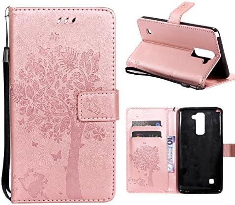 LG Stylo 2 Plus Case, LG Stylus 2 Wallet Case, LEMY JOURNEY Premium Vintage Emboss Floral PU Leather&Soft TPU[Card/Cash Slots][Wrist Strap] Wallet Magnetic Flip Case for LG Stylus 2 Plus (Rosegold)