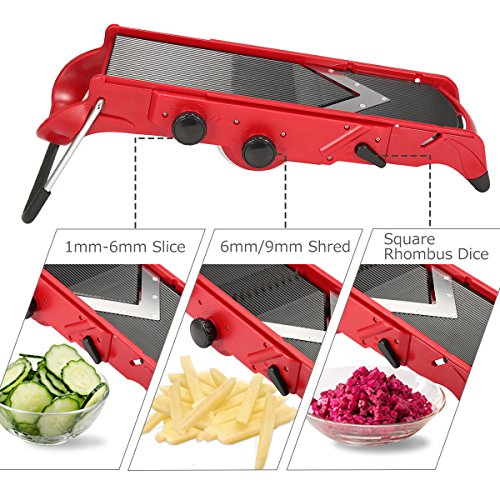 Adjustable Mandoline Slicer - Vegetable Slicer - Food Cutter - Julienne Slicer - Dicer - 3 In 1 by Godmorn - Durable Adjustable Thickness Width Stainless Steel Blade with Clean Brush & Hand Guard