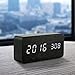 OCT17 Wooden Digital Alarm Clock, Multi-Function Smart Alarm Clock, LED Light Alarm Clock with USB Power Supply, Voice Control, Thermometer - Black
