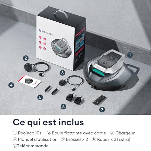 Robot Piscine Pooleco 10s, Robot Nettoyeur de Piscine sans Fil 90min, Contrôle Via Application et à Distance, Auto-Parking, pour Toutes Les Surfaces de Piscines Hors Sol et Enterrées Jusqu’à 80㎡