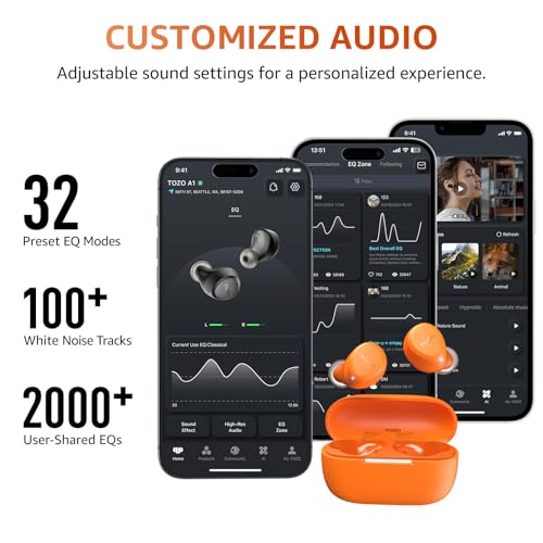 TOZO A1 Wireless Earbuds Bluetooth 5.3 Light Weight in Ear IPX5 Waterproof Headphones 2 Mic for AI Calls, Immersive Premium Sound Bass Headset with Charging Case, 32 Presets EQ Customization via App