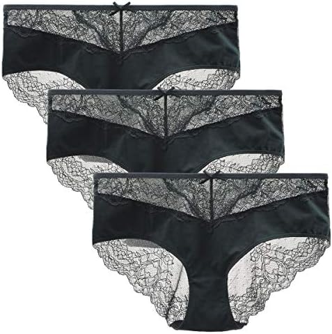 LIQQY Women's 3 Pack Cotton Invisible Lace Back Coverage Hipster Brief Panty Underwear