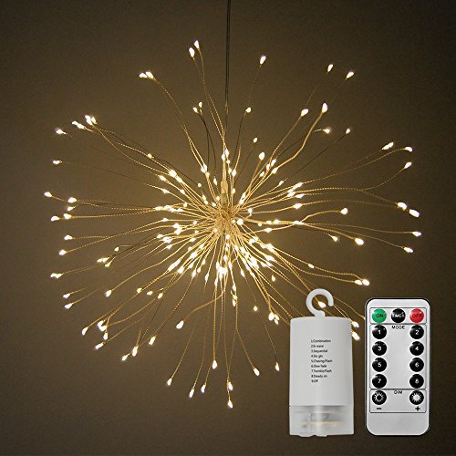 2 Pack,Warm White Twinkle Star 120 Led Firework String Lights Battery Operated,Hanging Starburst