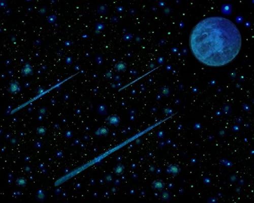 Glow in the Dark "Amazing Shooting Stars and Blue Moon" plus 500 Piece Star Kit -for ceilings and walls DIY Peel & Stick Easy Install