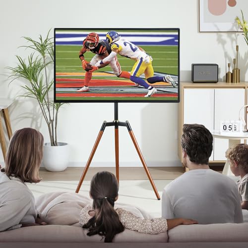 Fydeamer Floor TV Stand for 32-65 inches Screen, Height Adjustable Studio Tripod Easel TV Display Stand with 140° Swivel for Bedroom, Living Room, Corner TV Stand, Black
