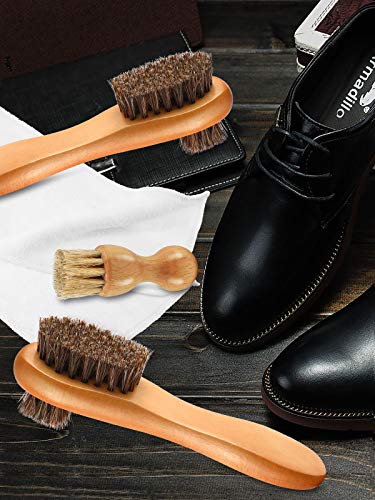 Youngjoy 4 Pieces Horsehair Shine Shoes Brush kit Polish Dauber Applicators (D)