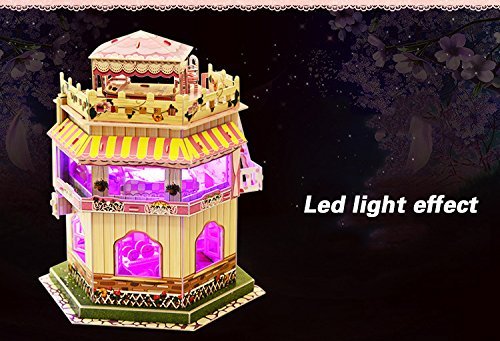Rooftop Romance 3D Puzzle Dollhouse for Girls Easy to Assemble 3-D Miniature Doll House Building Kit with LED Light for Kids - Educational Paper Jigsaw Puzzles Perfect Craft Toys Gift 101 Pcs