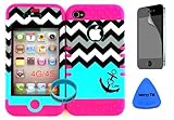 Bumper Case for Apple iphone 4 4G 4S Blue Block Chevron with small Anchor Hard Plastic Snap on over Pink Silicone Gel(Wireless fones Wristband, Screenprotector,and prytool included)
