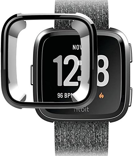 Ultra Slim Soft Full Cover Case for Fitbit Versa, Scratch-resistant Soft Flexible TPU Plated Lightweight Protective Protector Cover for Fitbit Versa Smart Fitness Watch(Black 1PCS)