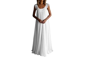 wadyob Flowy Maxi Dresses for Women Elegant Pleated Cocktail Party Gowns Cape Lace Sleeve Sundress Wedding Guest Dress