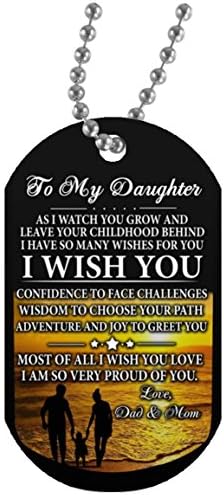 Motivational Daughter Dog Tag From Dad Mom Chain -I Am So Very Proud Of You - Amazing Gift For Your Kids On Christmas, Thanksgiving, Easter 30 Inch Silver Beaded Chain